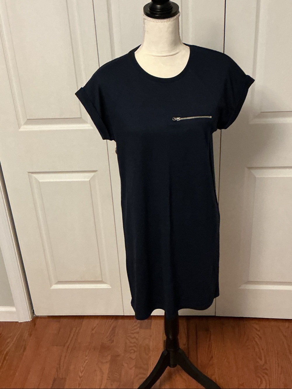 Classic Navy Mini T-Shirt Dress with Zip Pocket